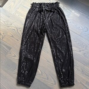 Black Sequined Jogger Style Pants M EUC